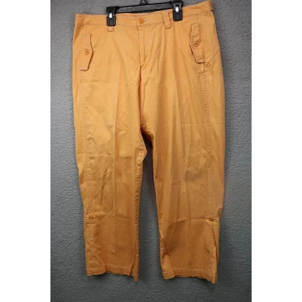 Land's End Women's Orange Pants-Tabs to Roll Up-Size 14P